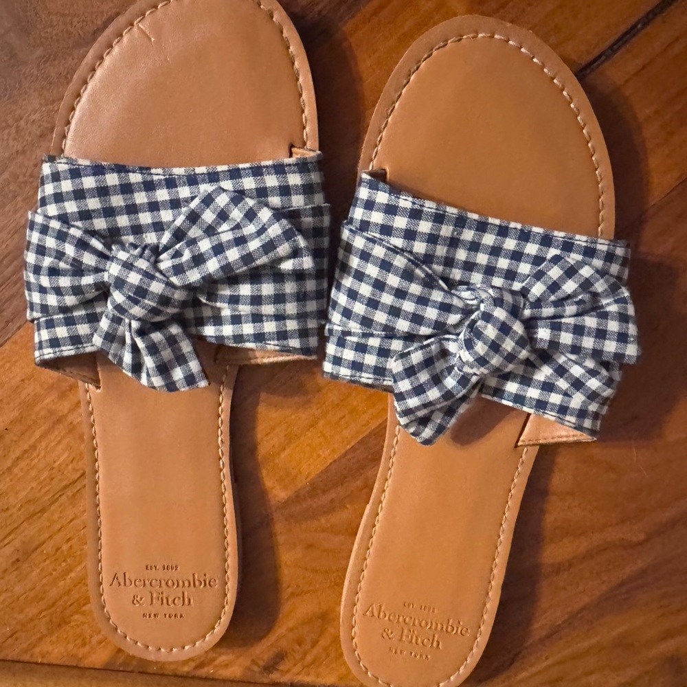 Abercrombie & Fitch Blue Gingham Bow Slides